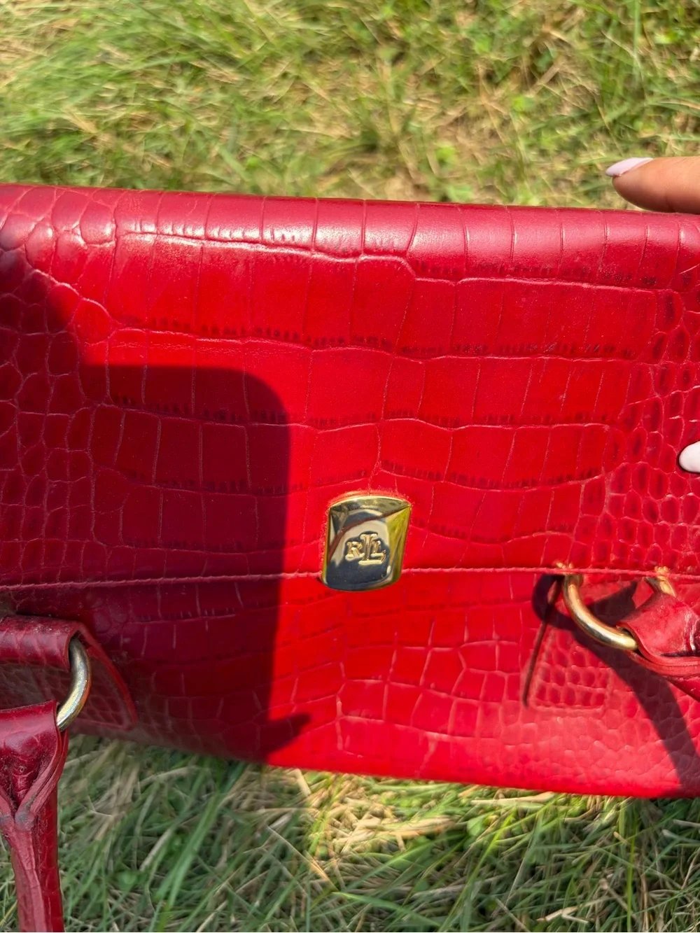 Lauren Ralph Lauren Ruby Croc-Embossed Leather Satchel with Gold Hardware